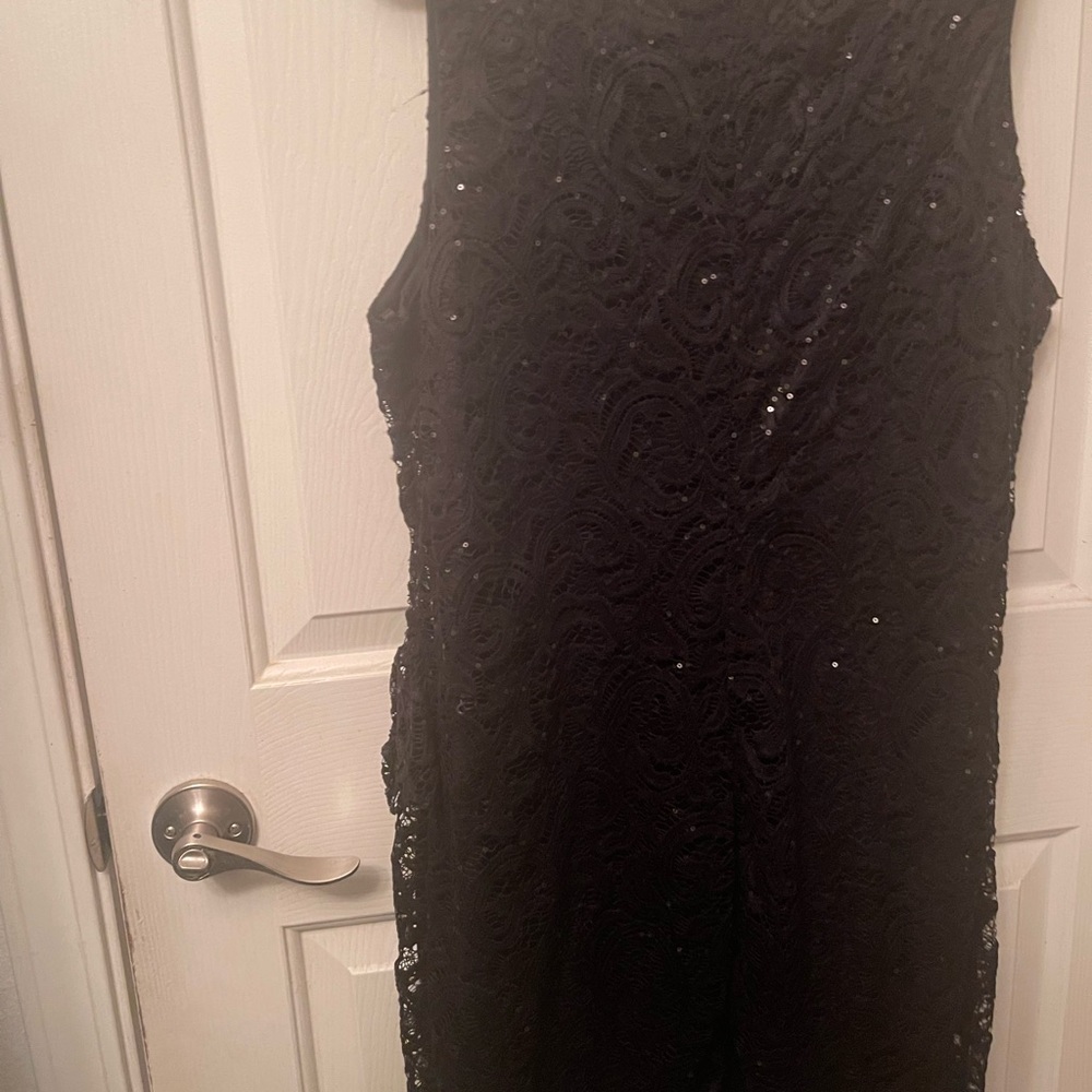 Tiana B Sleek & Classy Black Lace Sequined Slip In Step Out Party Dress
